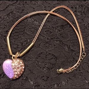 Purple & Gold Heart w/Rhinestones Necklace